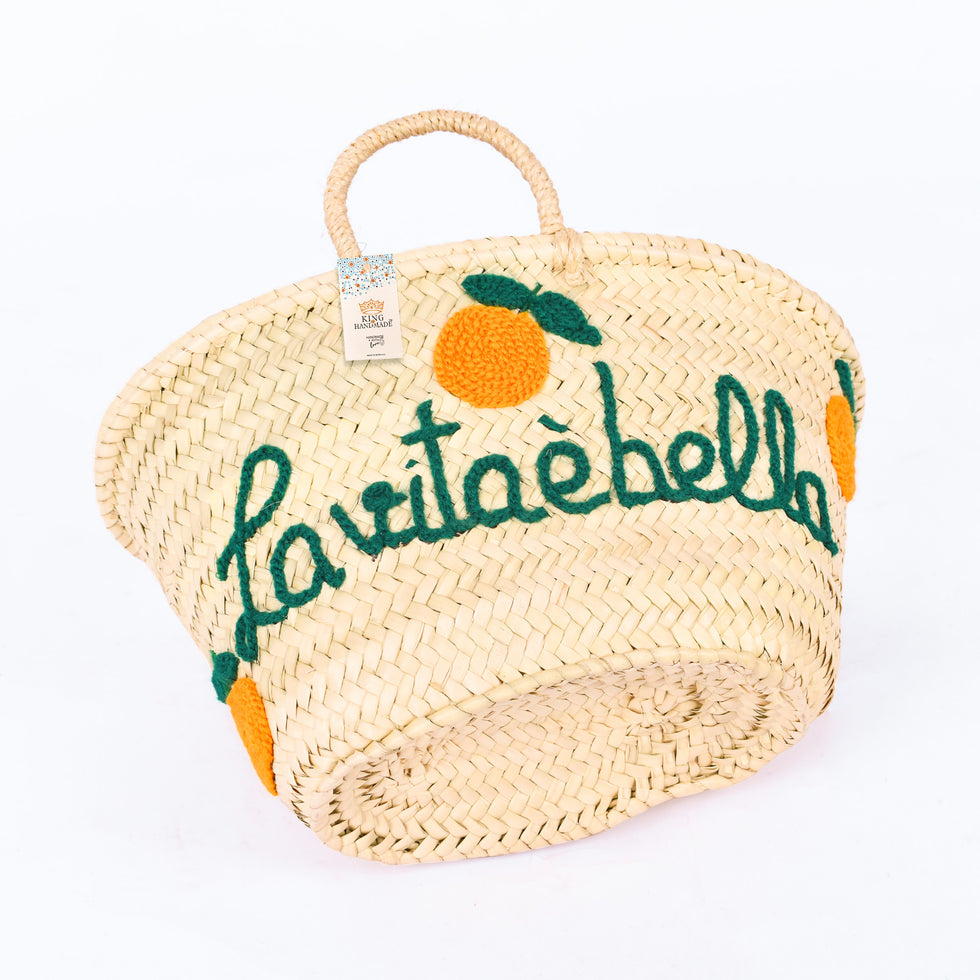 Straw Beach Bag – 'La Vita e Bella' Embroidered Tote