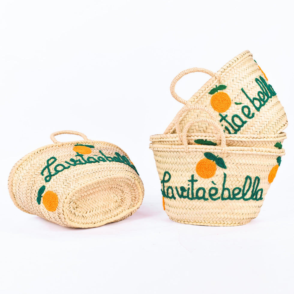 Straw Beach Bag – 'La Vita e Bella' Embroidered Tote