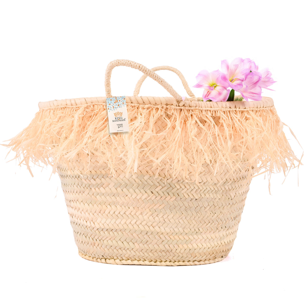 Fringed Raffia Straw Bag – Boho Moroccan Basket Tote