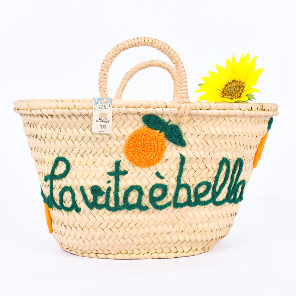 Straw Beach Bag – 'La Vita e Bella' Embroidered Tote