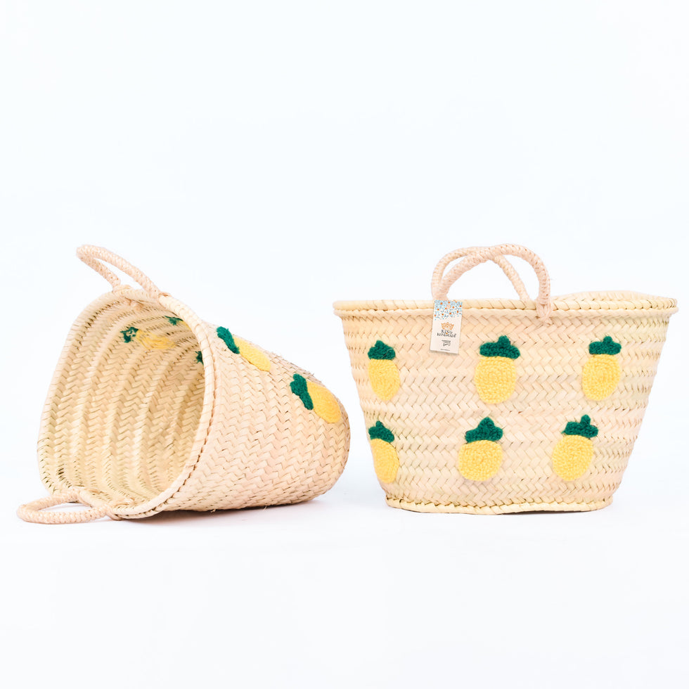 Straw Mini Basket Bag – Lemon Embroidered Moroccan Tote