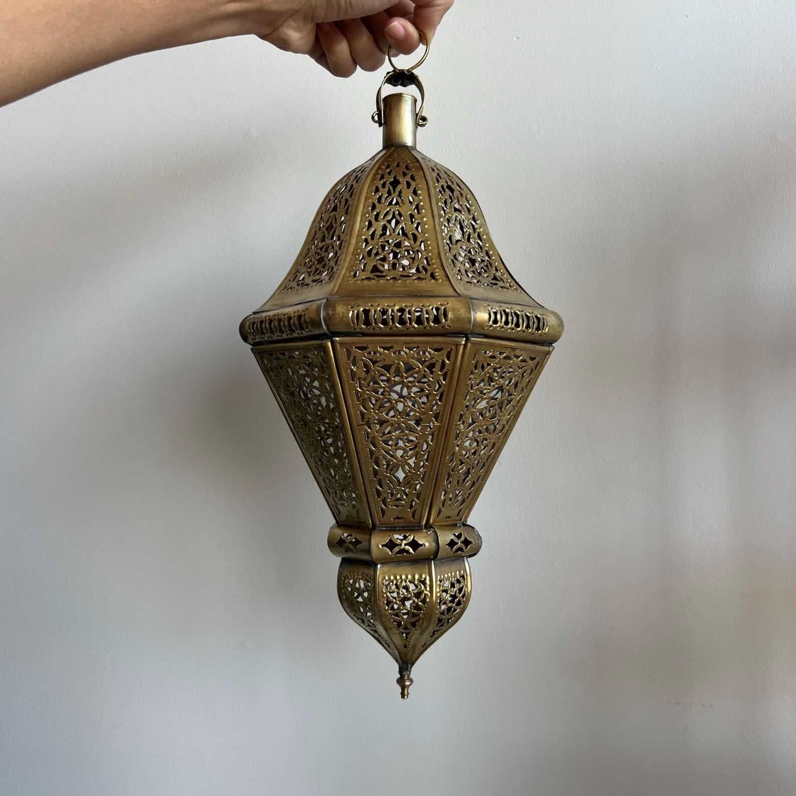 Large antique-style Moroccan brass lantern perfect for outdoor spaces