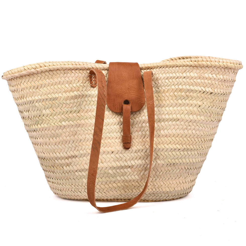 Moroccan Straw Basket Bag with Leather Strap
