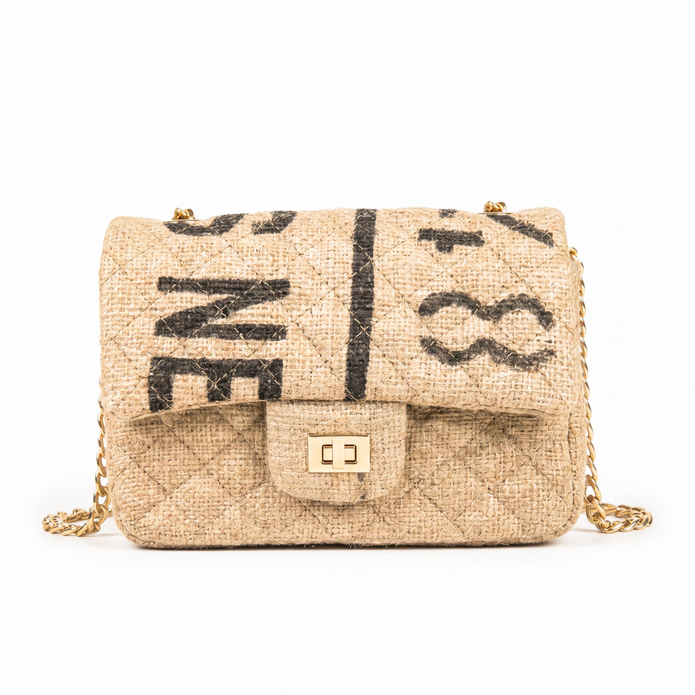 Quilted Jute Flap Bag – Moroccan Coffee-Sack Chain Purse