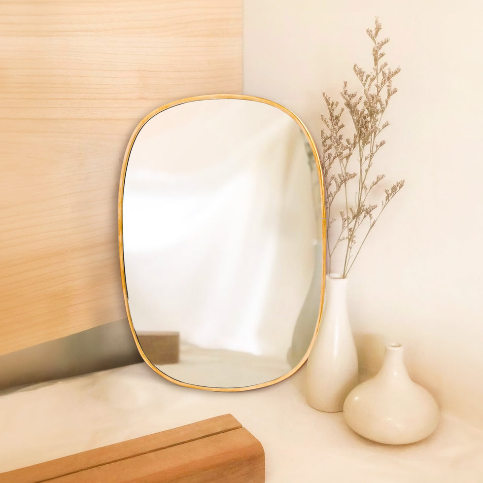 Gold Asymmetrical Brass Mirror – Moroccan Wall Decor Accent