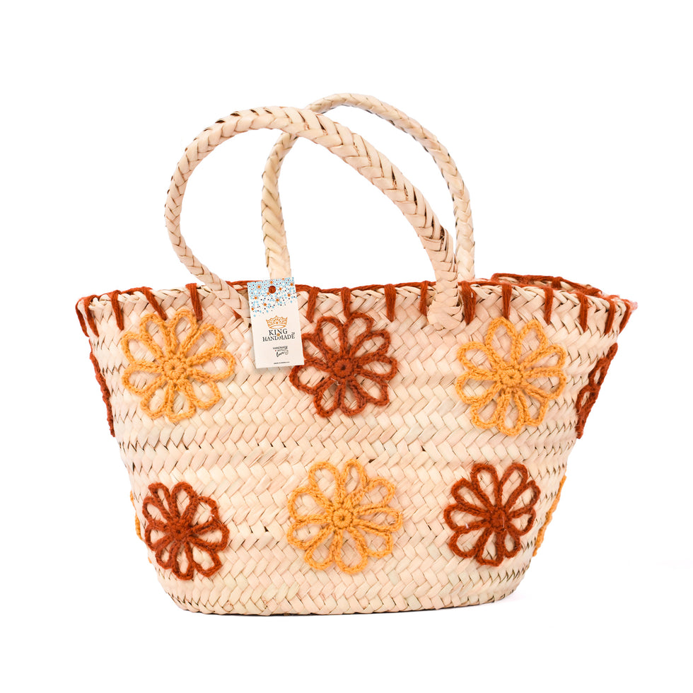 Straw Beach Bag – Orange Daisy Crochet Moroccan Tote