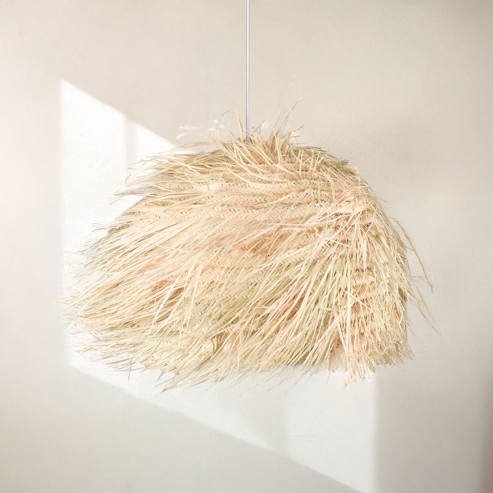 Handwoven Straw Pendant Light – Natural Boho Lamp