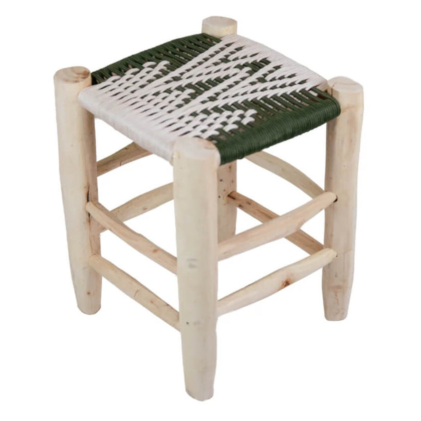 Handmade Green Moroccan Bar Stool – Woven Rope Wood