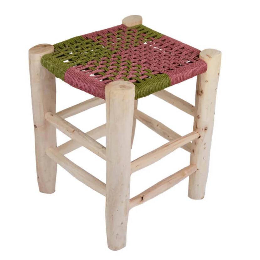 Moroccan Bar Stool – Multicolor Handwoven Rope Seat