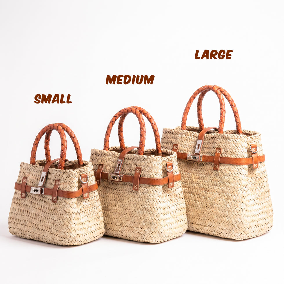 Straw Kelly Basket Bag – Moroccan Handbag, Leather Handle