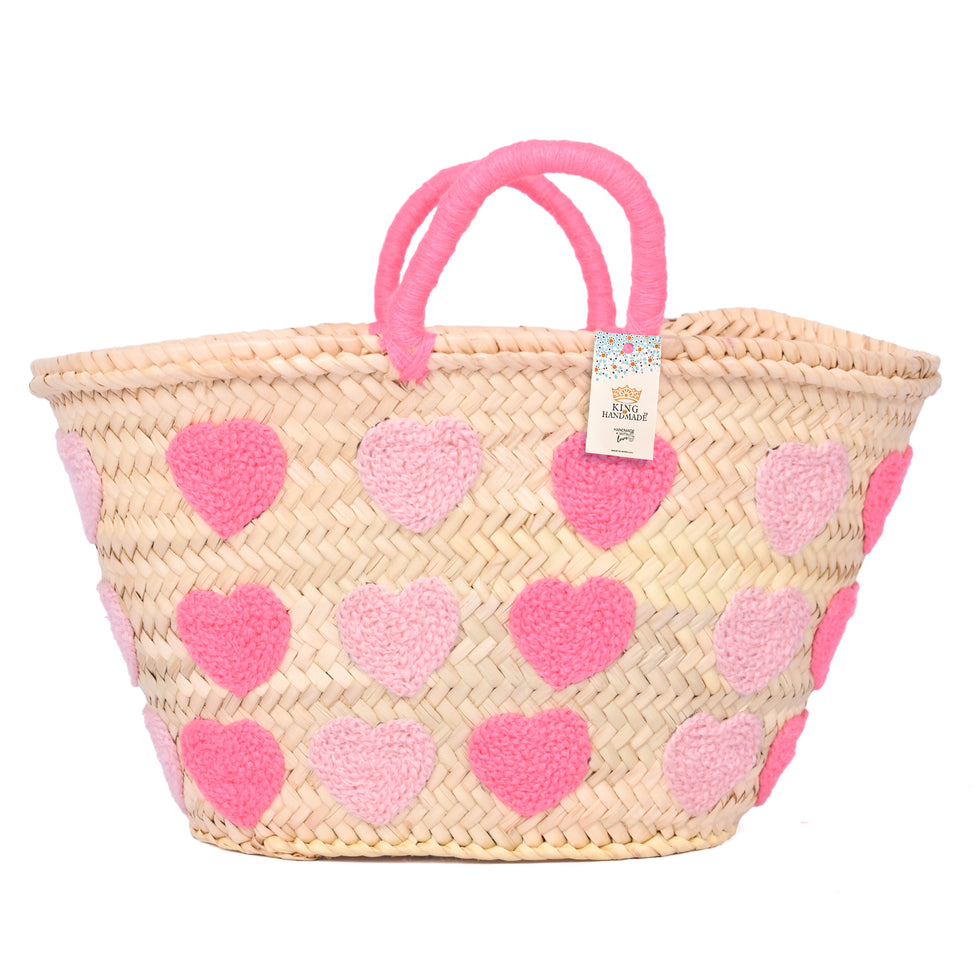 Straw Beach Bag – Pink Heart Moroccan Basket Tote