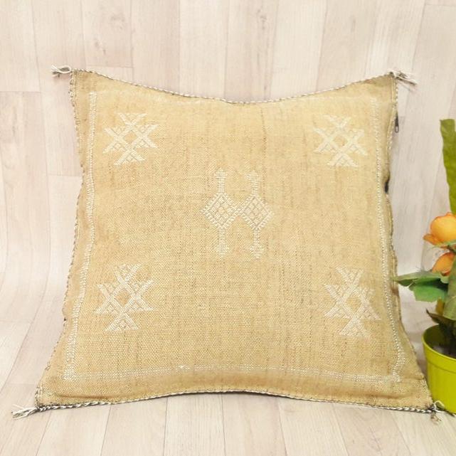 Yellow Sabra Cactus Silk Cushion Cover – Moroccan Pillow