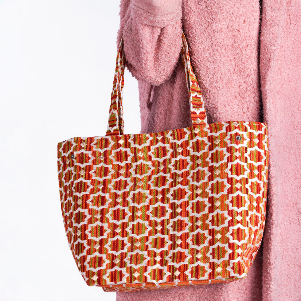 Orange Woven Brocade Shoulder Bag – Moroccan Handmade Bag