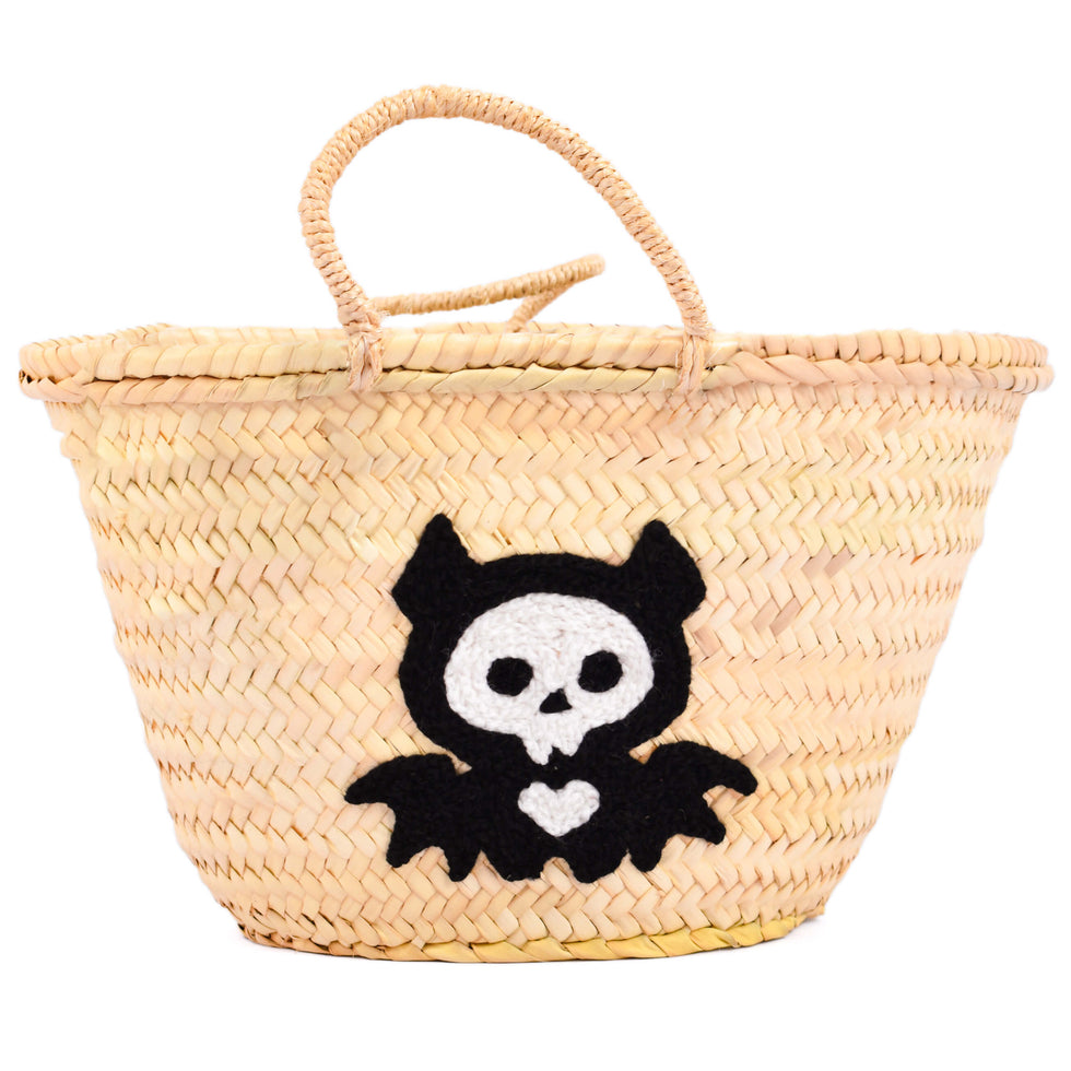 Personalized Bat Skeleton Halloween Straw Basket