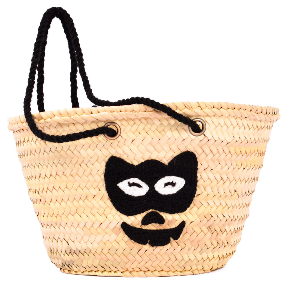 Personalized Masked Cat Halloween Straw Basket