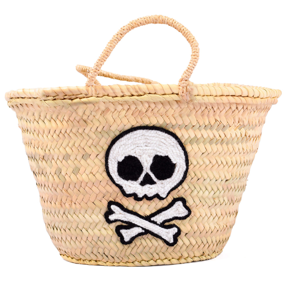 Personalized Skull Halloween Straw Basket Bag