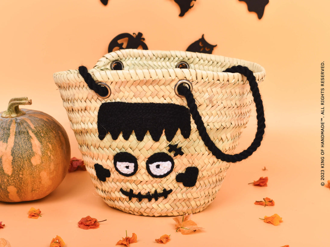 Personalized Halloween spooky basket with various Halloween-themed items