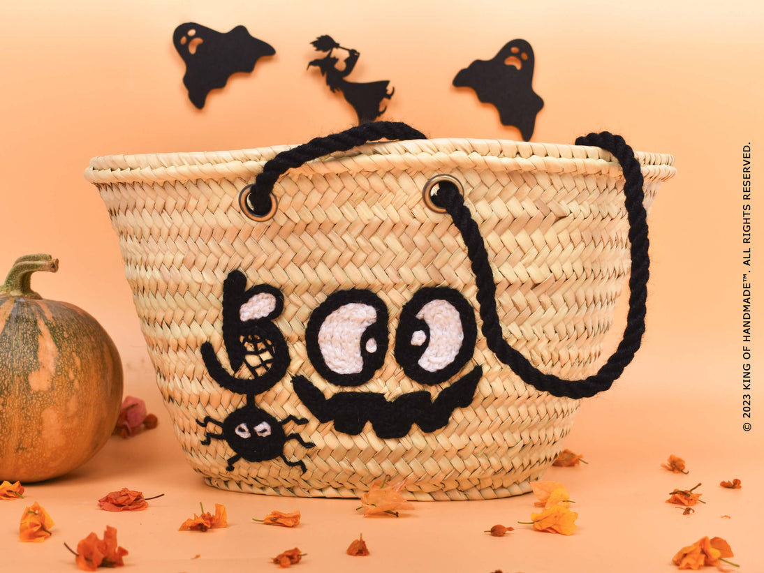 Personalized Halloween Spooky Basket with Pumpkins and Ghosts