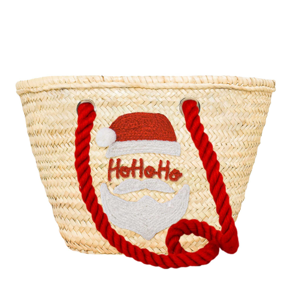 HoHoHo Santa Straw Bag with Rope Handle