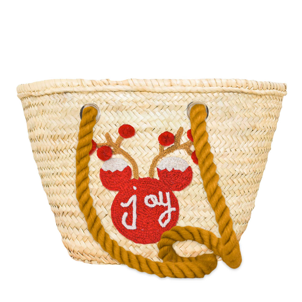 Personalized Joy Reindeer Straw Christmas Tote
