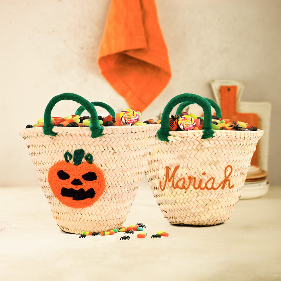 Personalized Pumpkin Name Straw Basket Bag