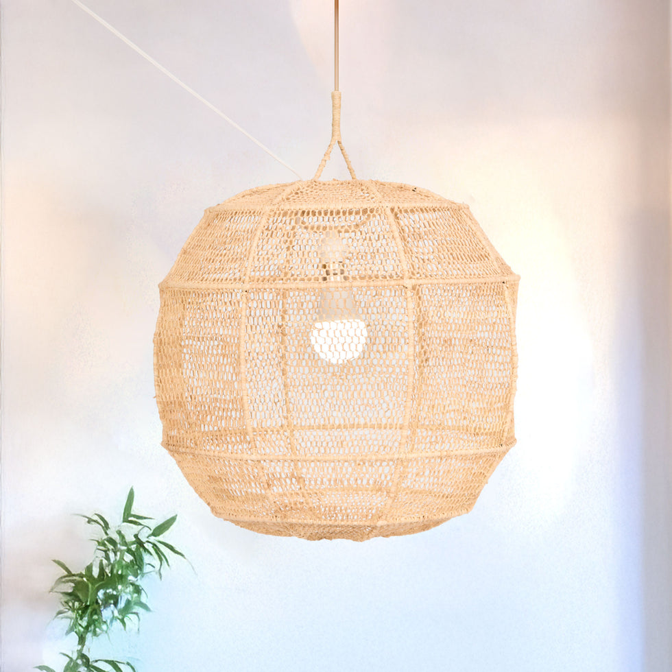 Boho Raffia Pendant Light – Handwoven Natural Moroccan Lamp