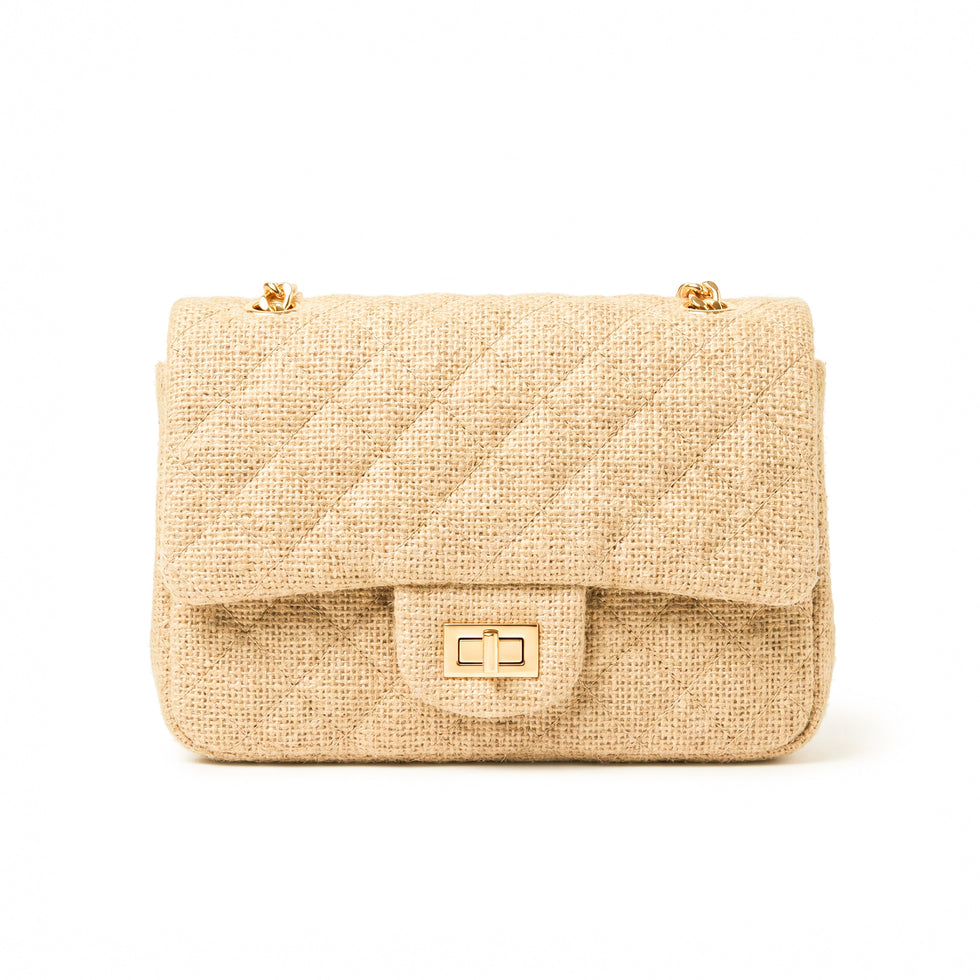 Quilted Jute Flap Bag – Moroccan Chain Shoulder Bag