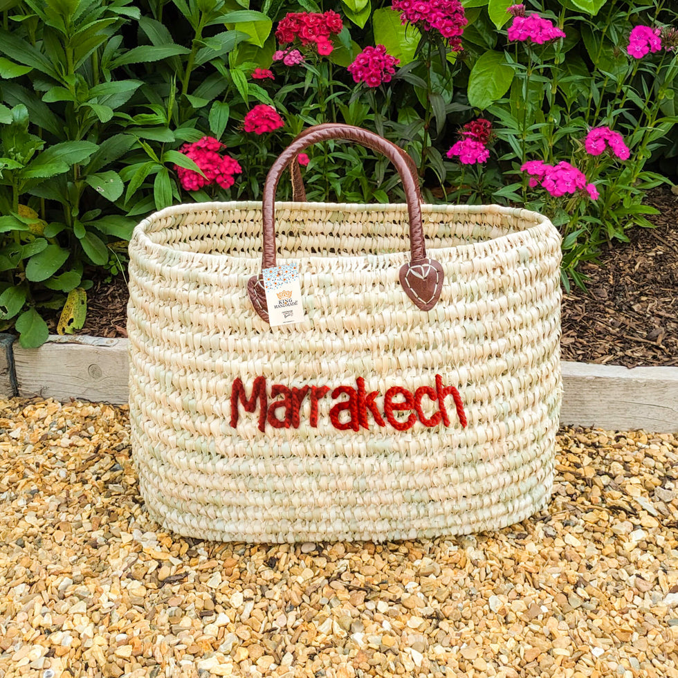 Straw Beach Bag – 'Marrakech' Embroidered Moroccan Basket