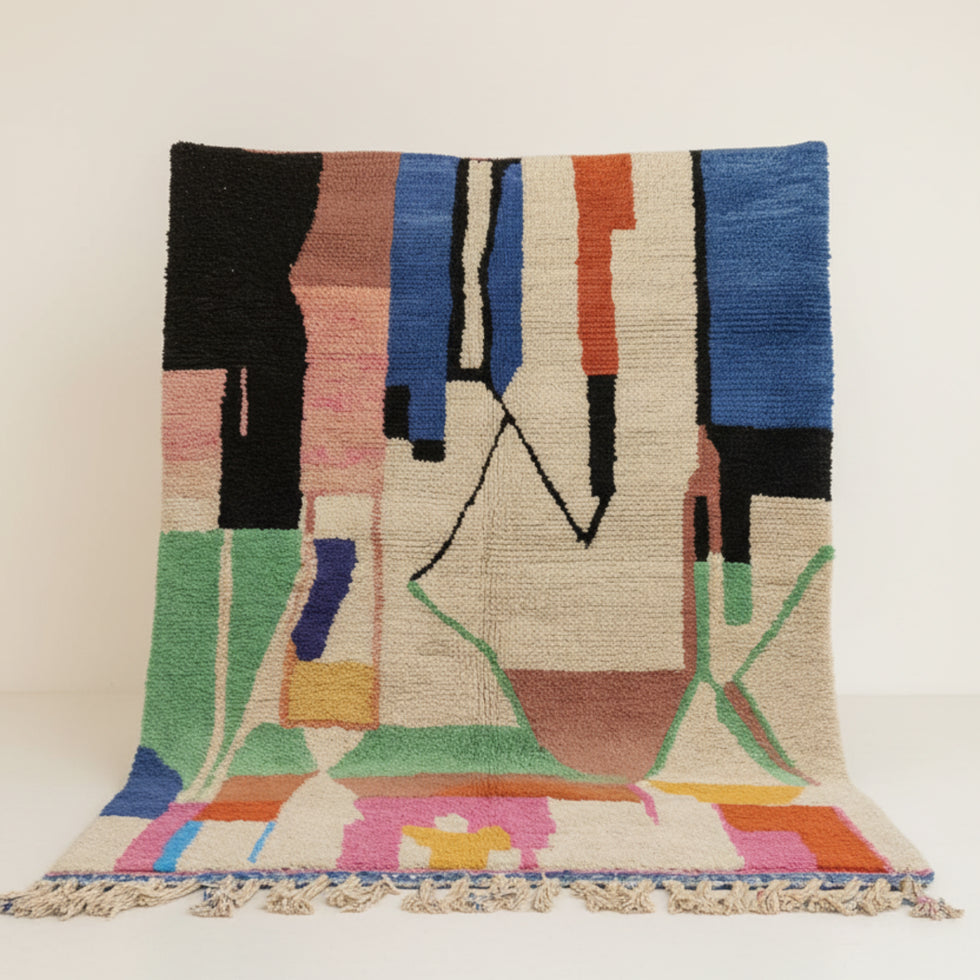Beni Ourain Rug – Multicolor Abstract Wool Area Rug