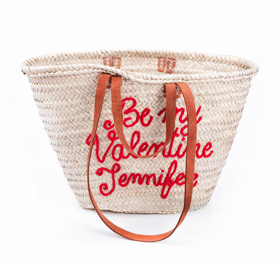 Personalized 'Be My Valentine' Straw Beach Tote