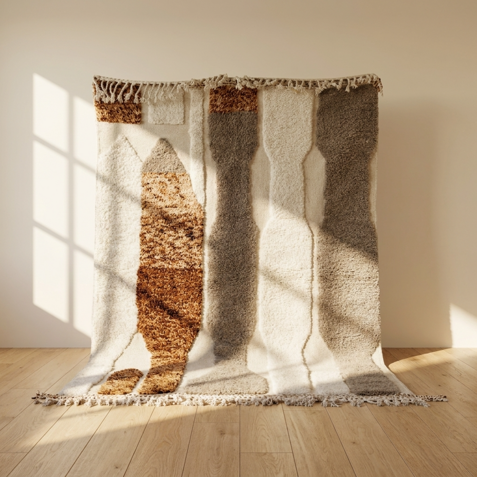 Moroccan Berber Rug – Brown & Beige High-Pile Abstract Wool Rug