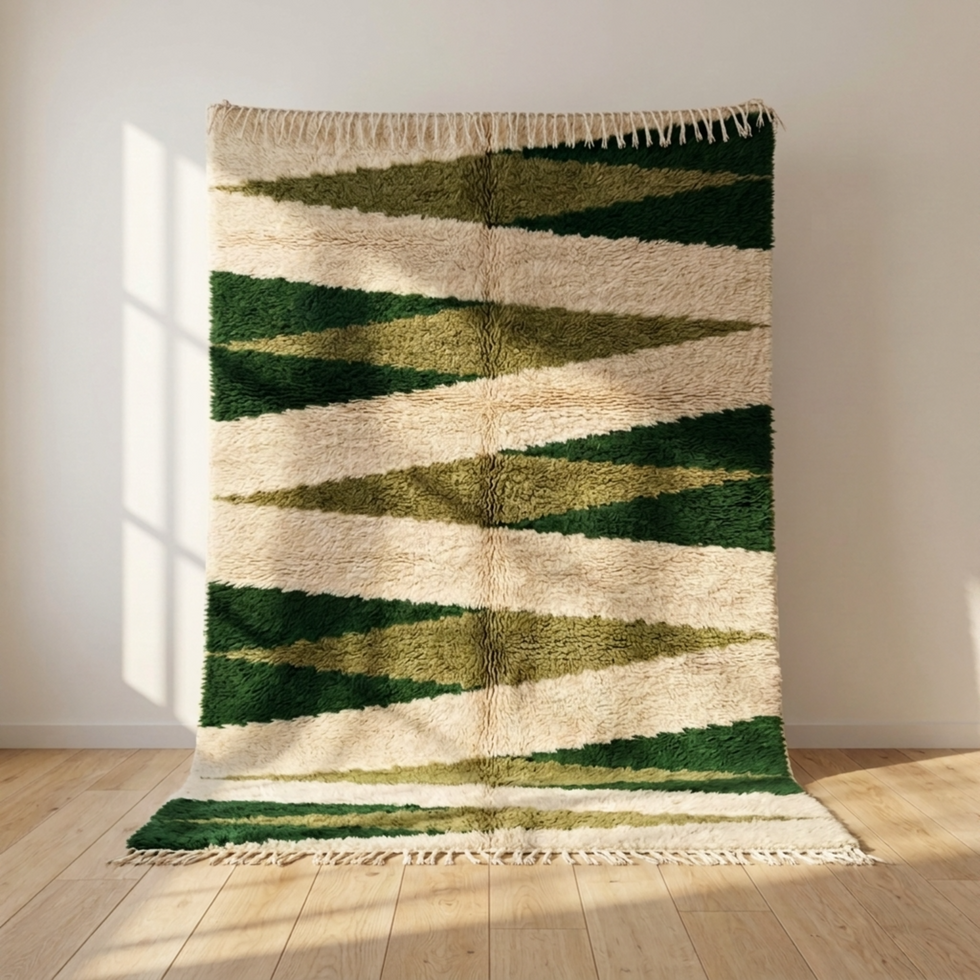 Moroccan Kilim Rug – Green Flatweave Diamond Wool Area Rug