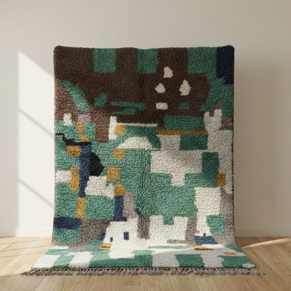 Beni Ourain Rug – Green Plush Tribal Wool Rug
