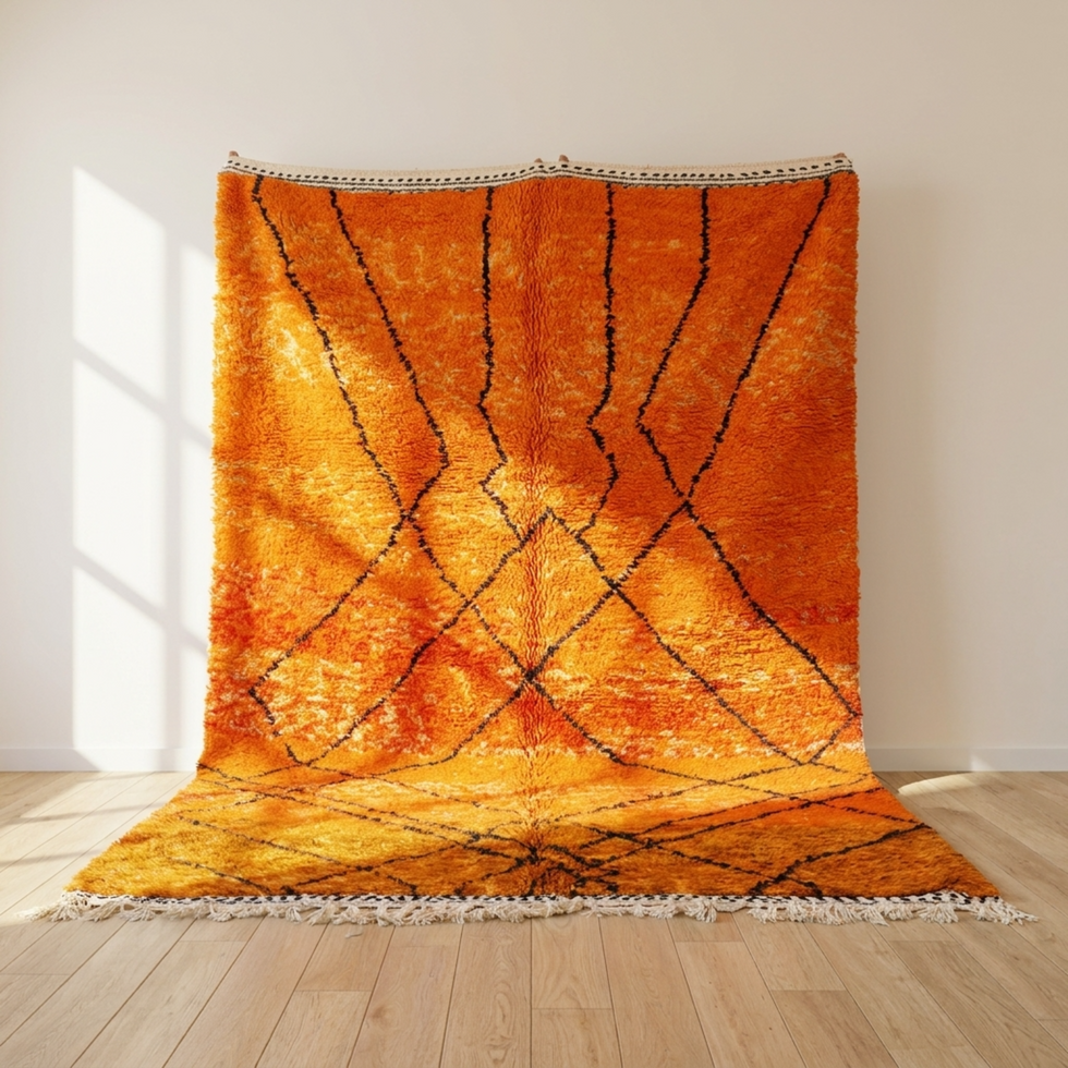 Moroccan Berber Rug – Orange Shaggy Tribal Wool Area Rug