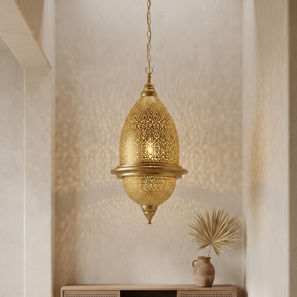 Handmade Moroccan Pendant Light – Brass Teardrop Floral