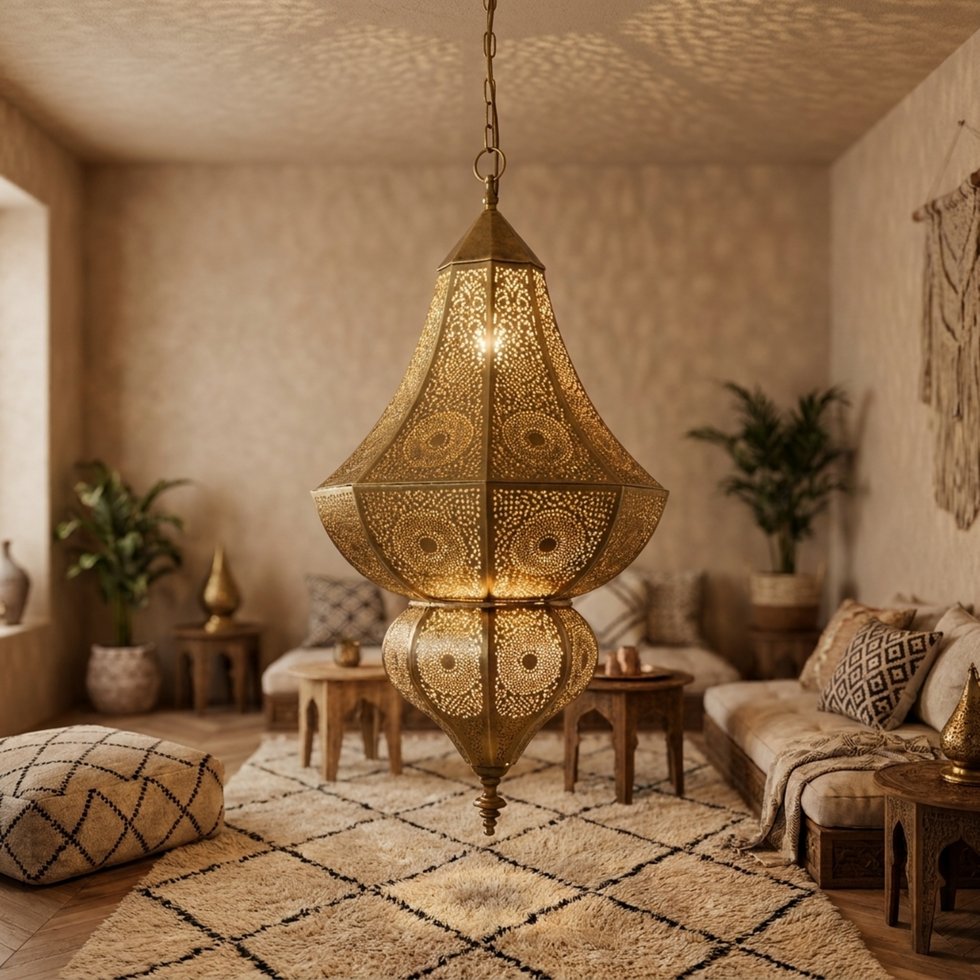Handmade Moroccan Pendant Light – Brass Teardrop Geometric