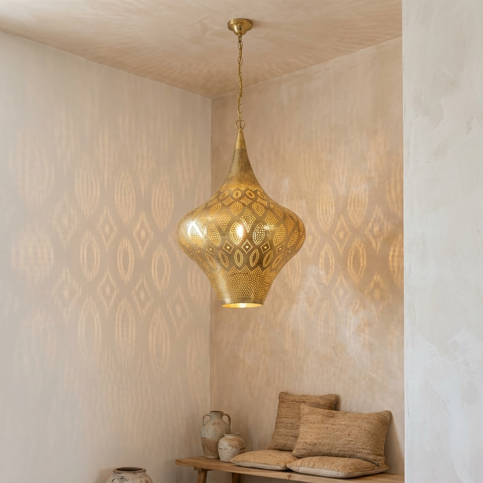 Moroccan Pendant Light – Brass Teardrop Geometric