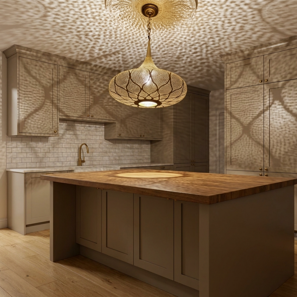 Moroccan Pendant Light – Floral Geometric Brass Lamp