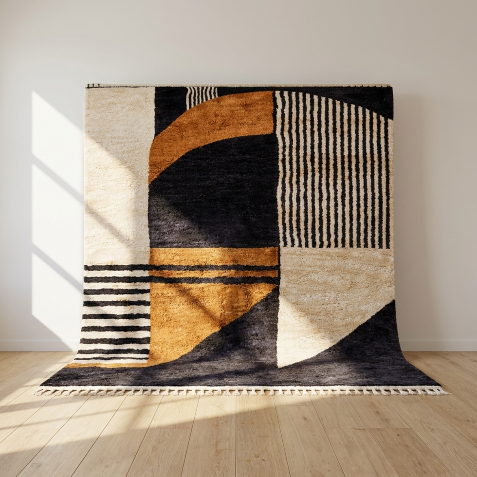 Moroccan Berber Rug – Multicolor High-Pile Striped Wool Rug