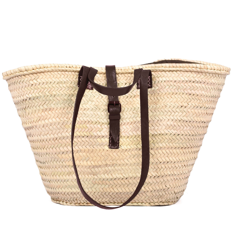 Straw Beach Basket – Moroccan Market Bag, Leather Straps