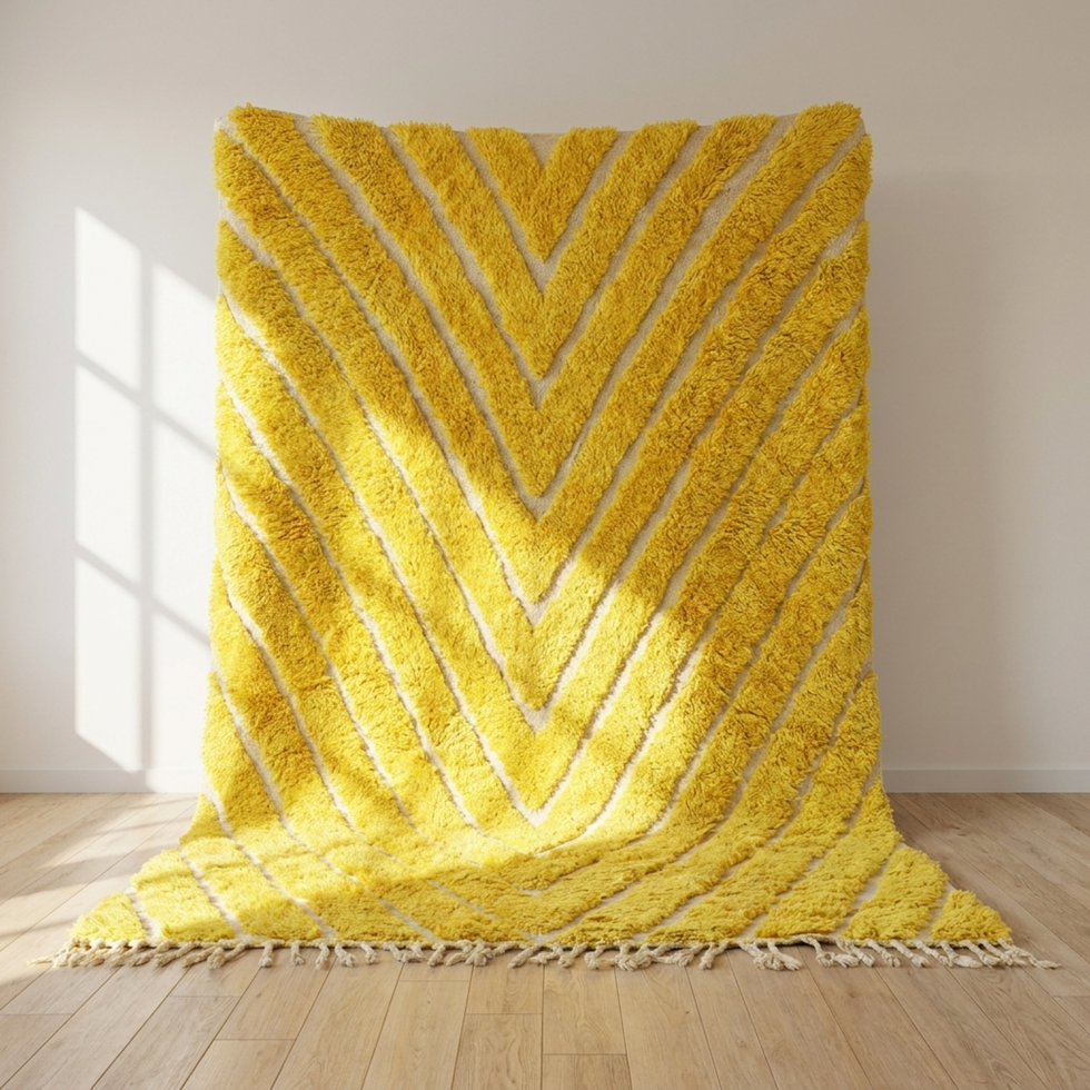 Moroccan Berber Rug – Yellow Shaggy Geometric Wool Rug