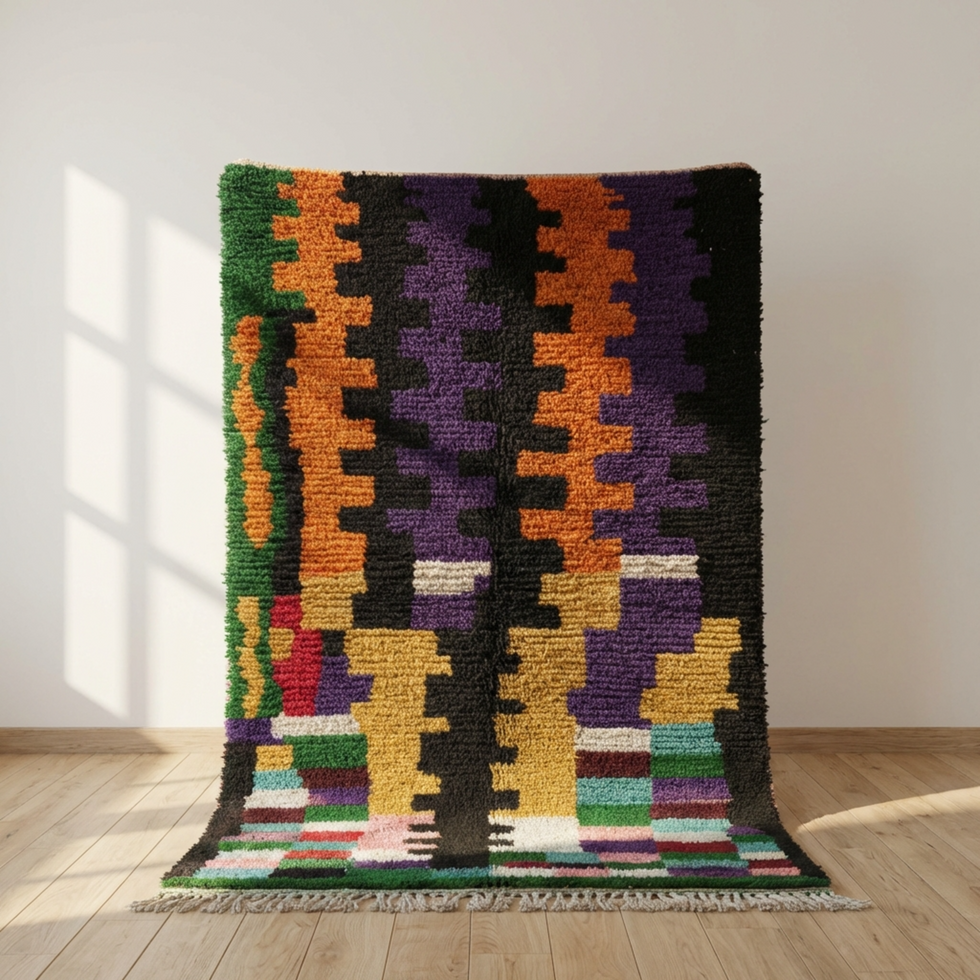 Beni Ourain Rug – Green Plush Geometric Wool Rug