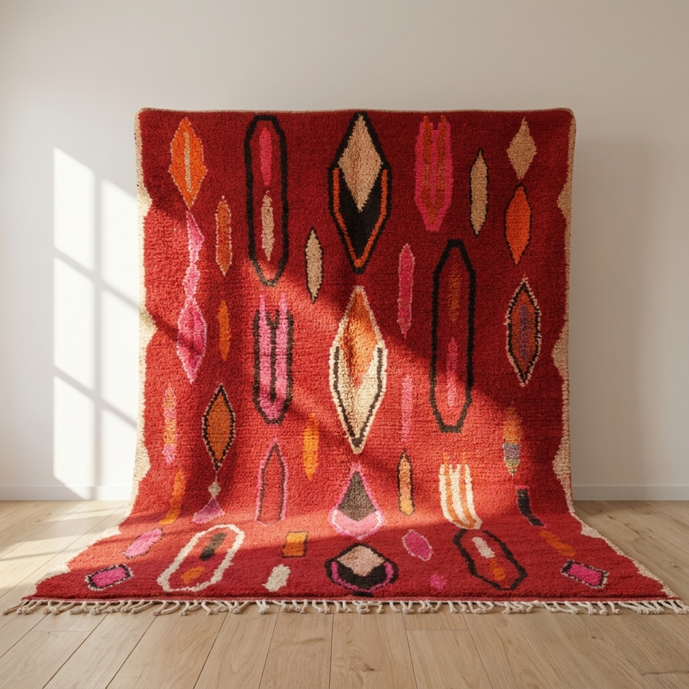 Boujaad Rug – Red Plush Abstract Wool Area Rug