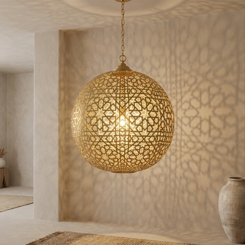Moroccan Pendant Light – Brass Globe Geometric