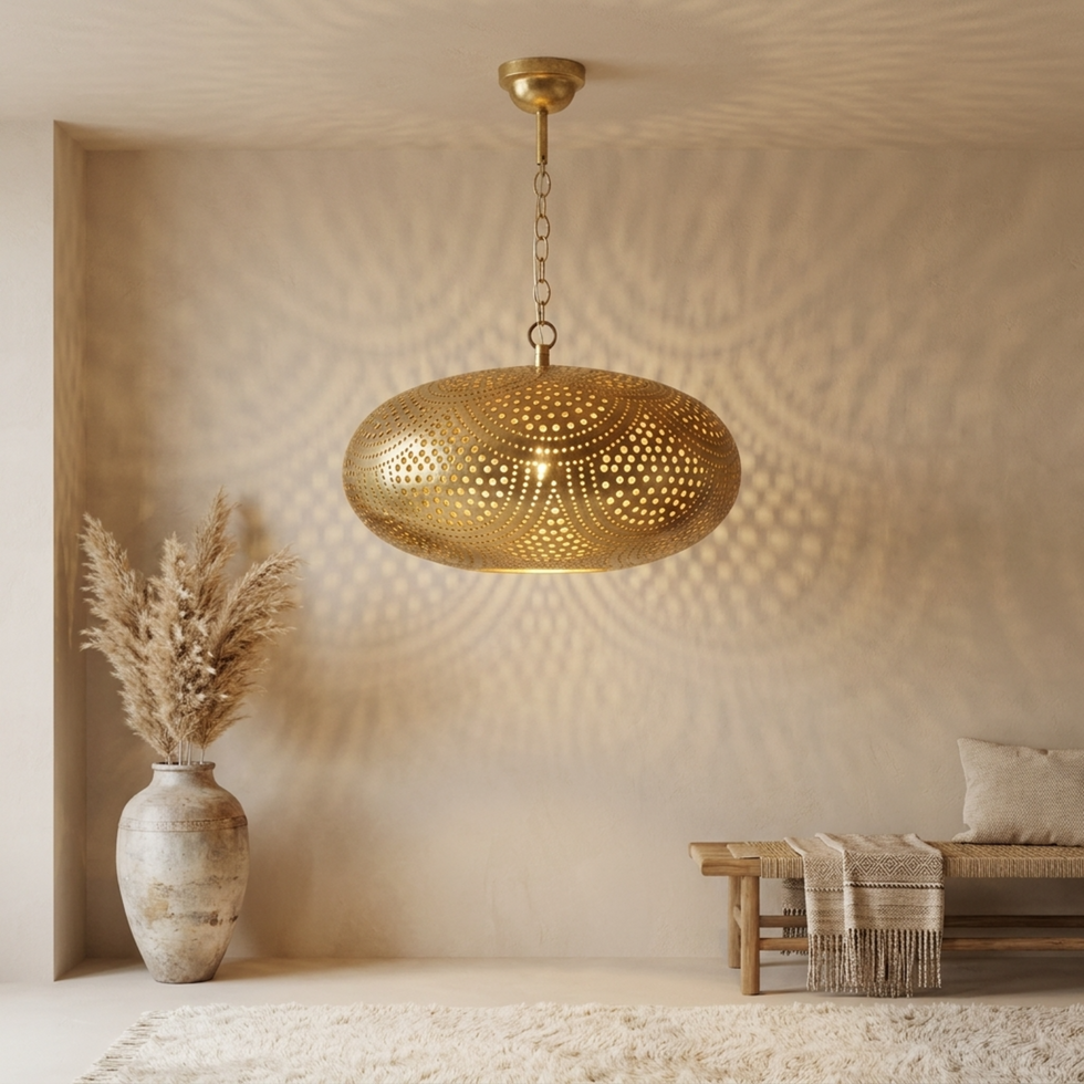 Moroccan Pendant Light – Filigree Brass Openwork Lamp Statement Light