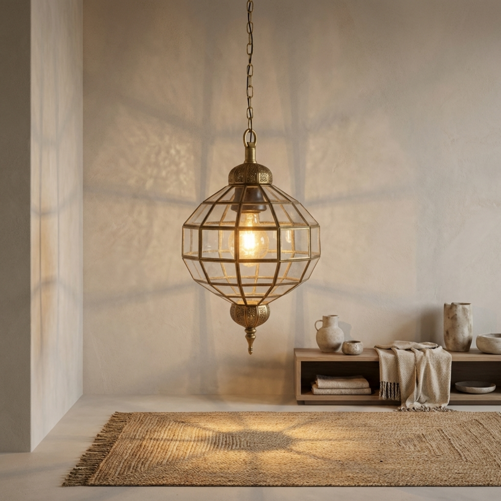 Moroccan Pendant Light – Brass Geometric Openwork
