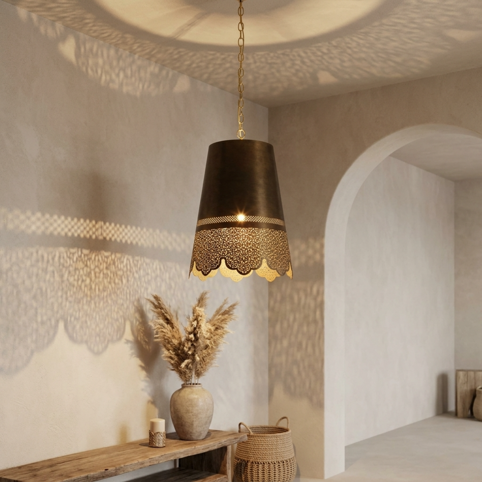 Handmade Moroccan Pendant Light – Brass Scalloped Filigree