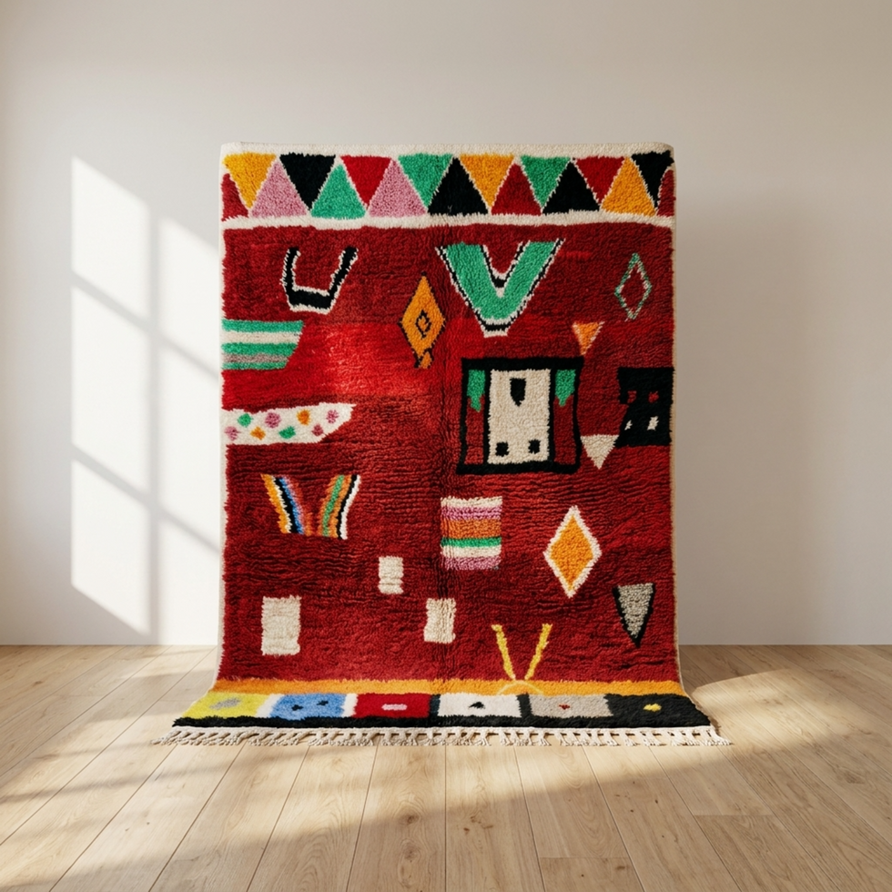 Boujaad Rug – Red Plush Striped Wool Area Rug