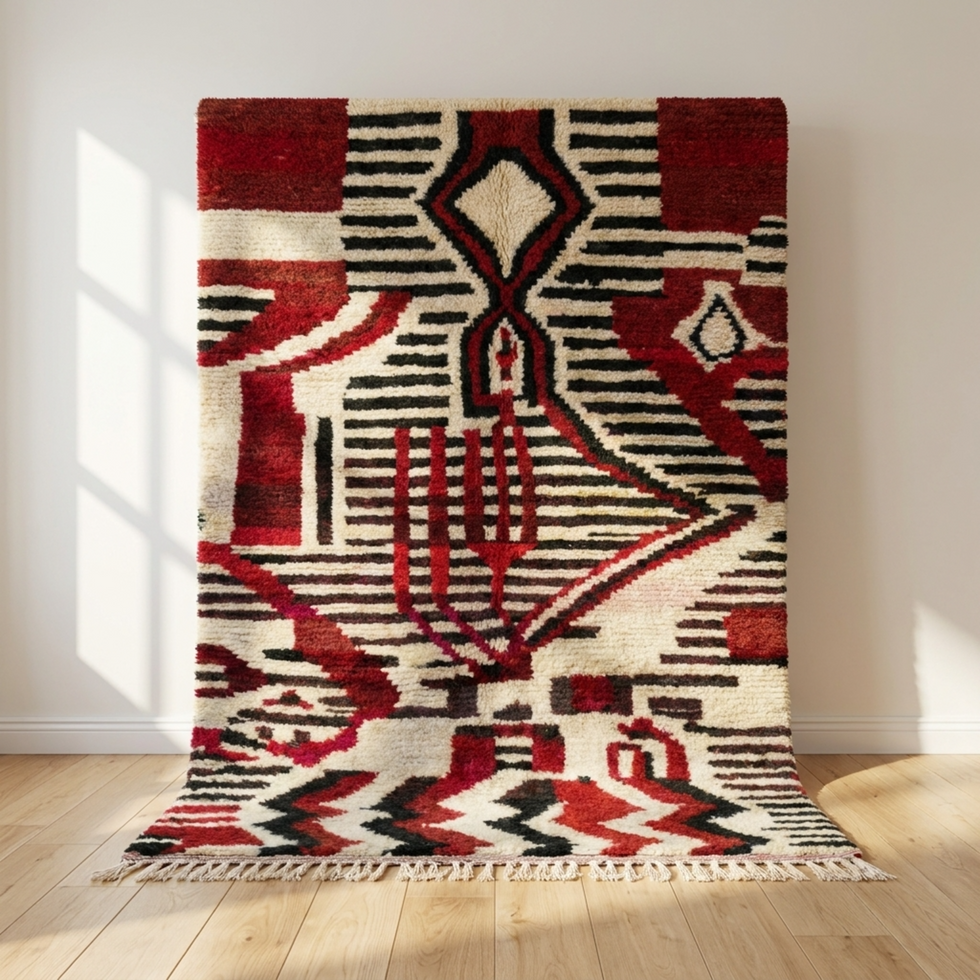 Boujaad Rug – Red Striped Wool Area Rug