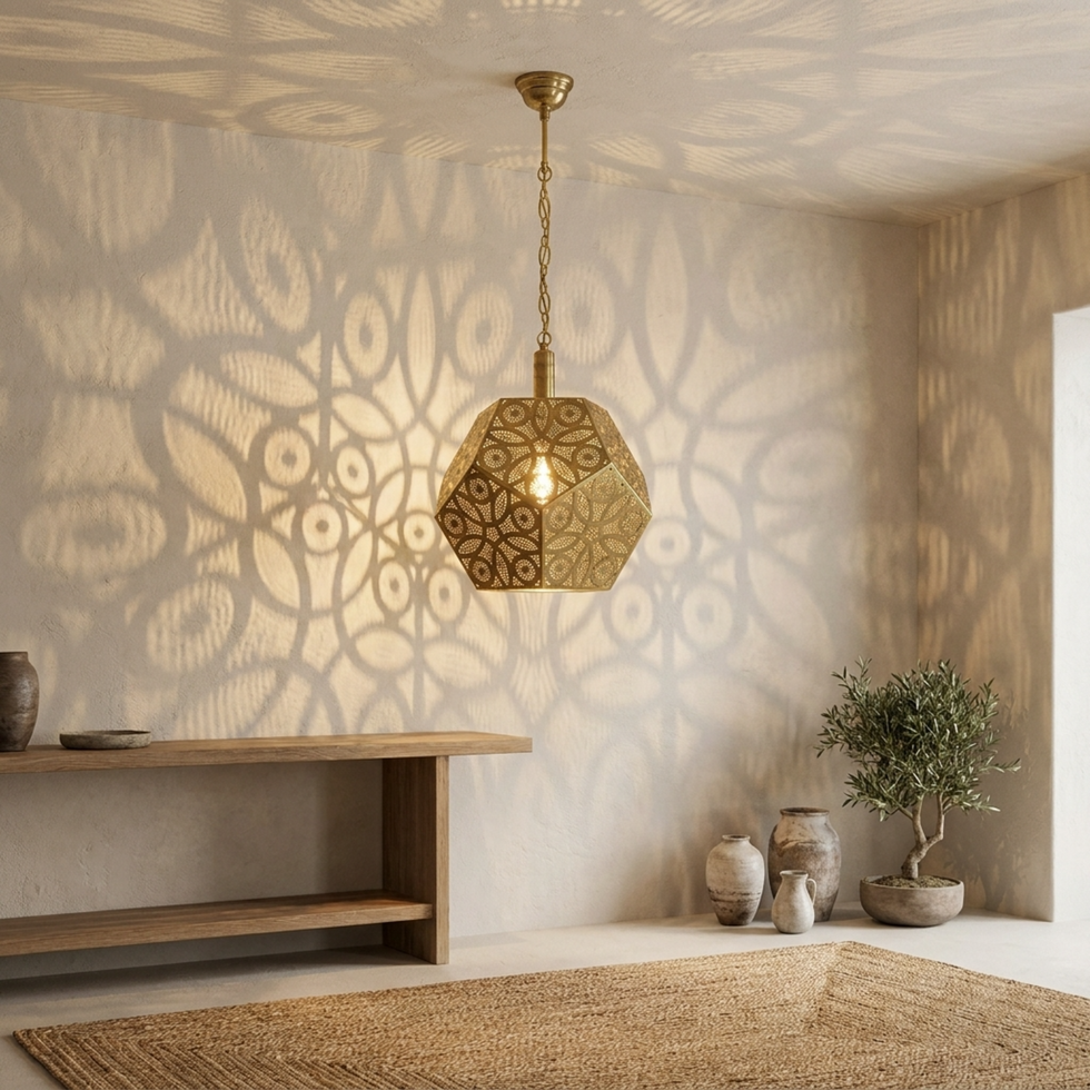 Handmade Moroccan Pendant Light – Brass Geometric Filigree